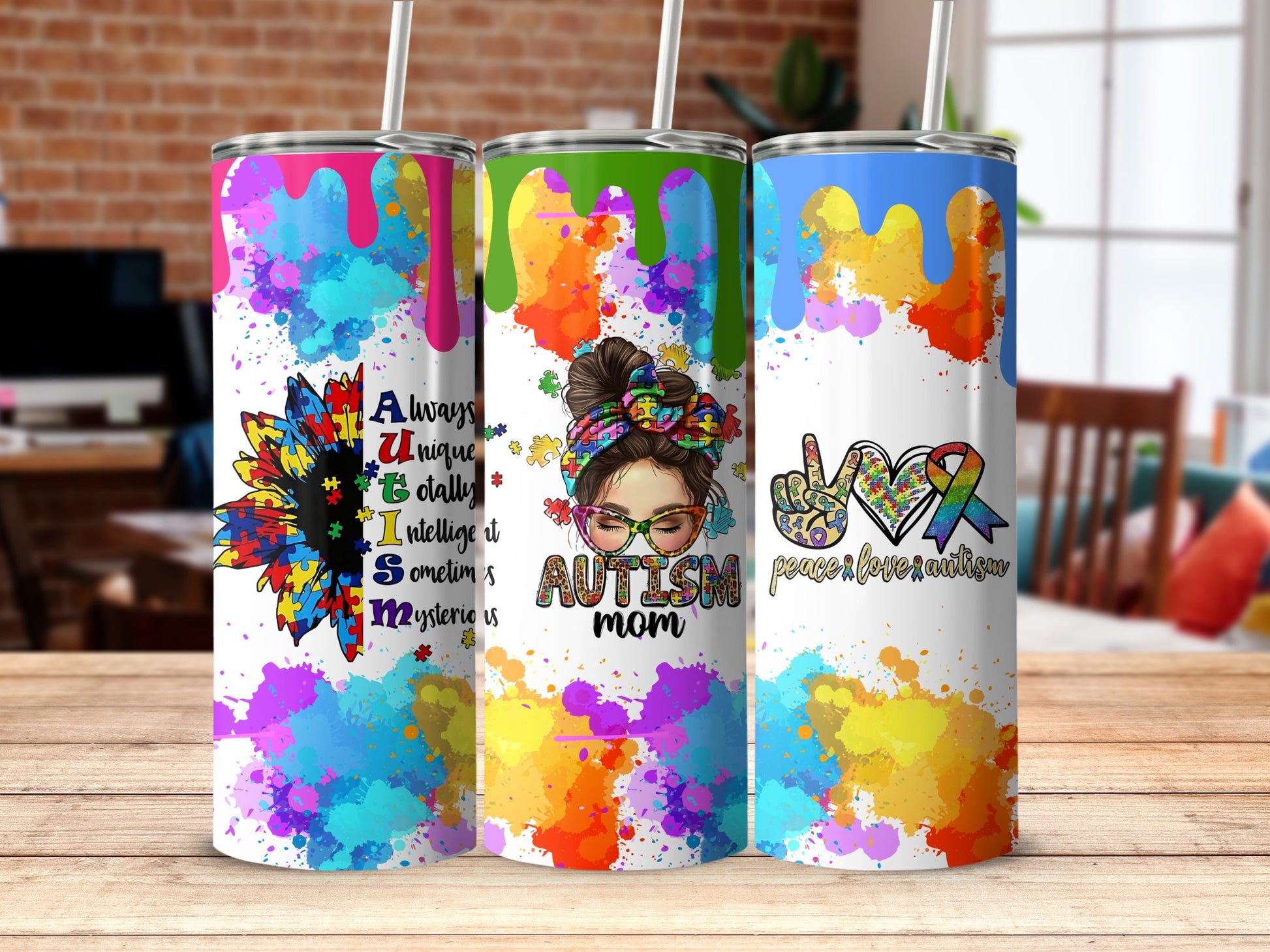 Colorful Autism Awareness Stainless Steel Tumblers