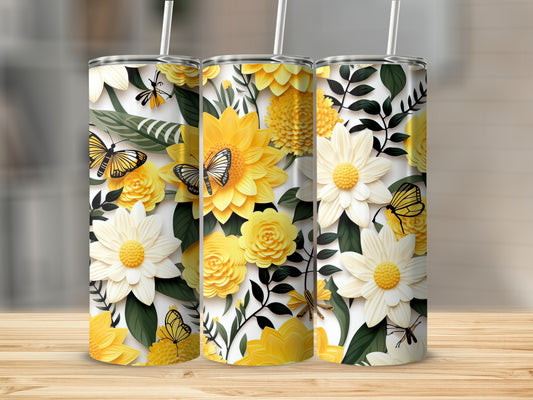 Sunflower and Butterfly Floral Pattern Tumbler
