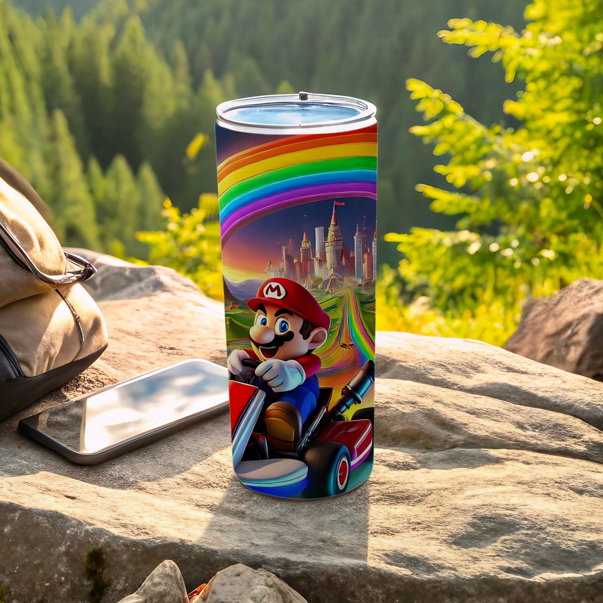 Vibrant Mario Kart Adventure Tumbler with Castle Scene