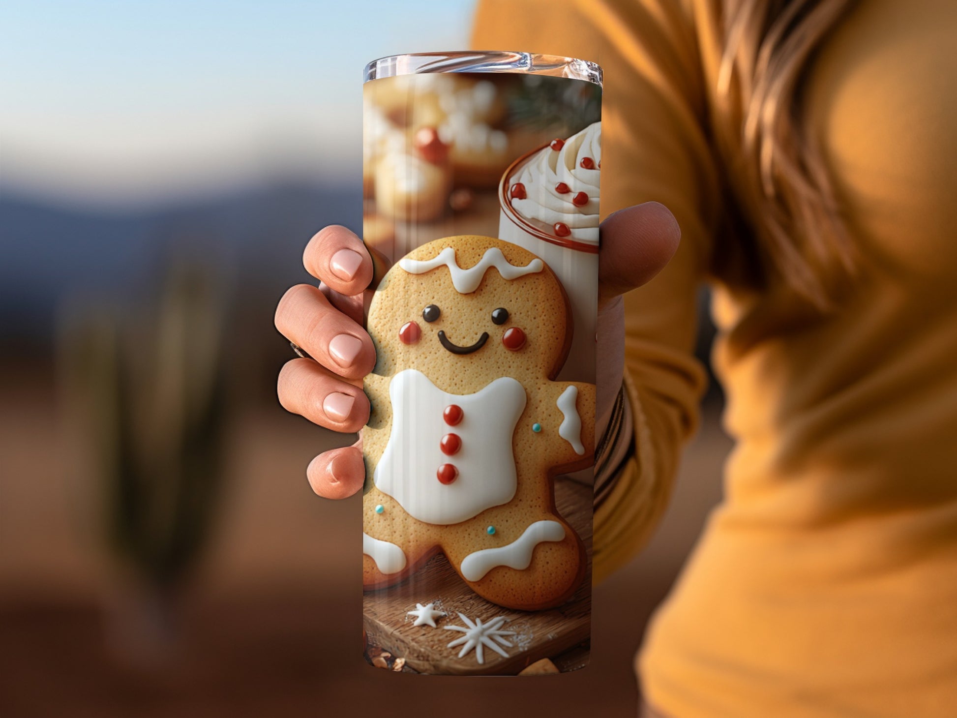 Gingerbread Man Tumbler with Hot Cocoa Design