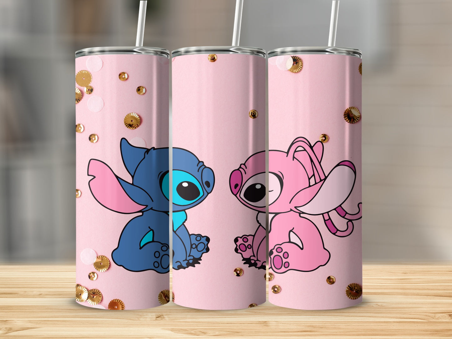 Adorable Blue and Pink Cartoon Characters Tumbler
