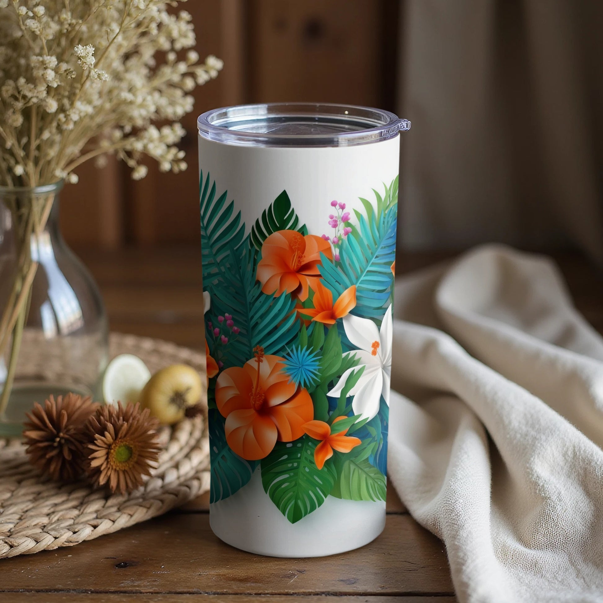 Vibrant Tropical Floral Design Insulated Tumbler Cup
