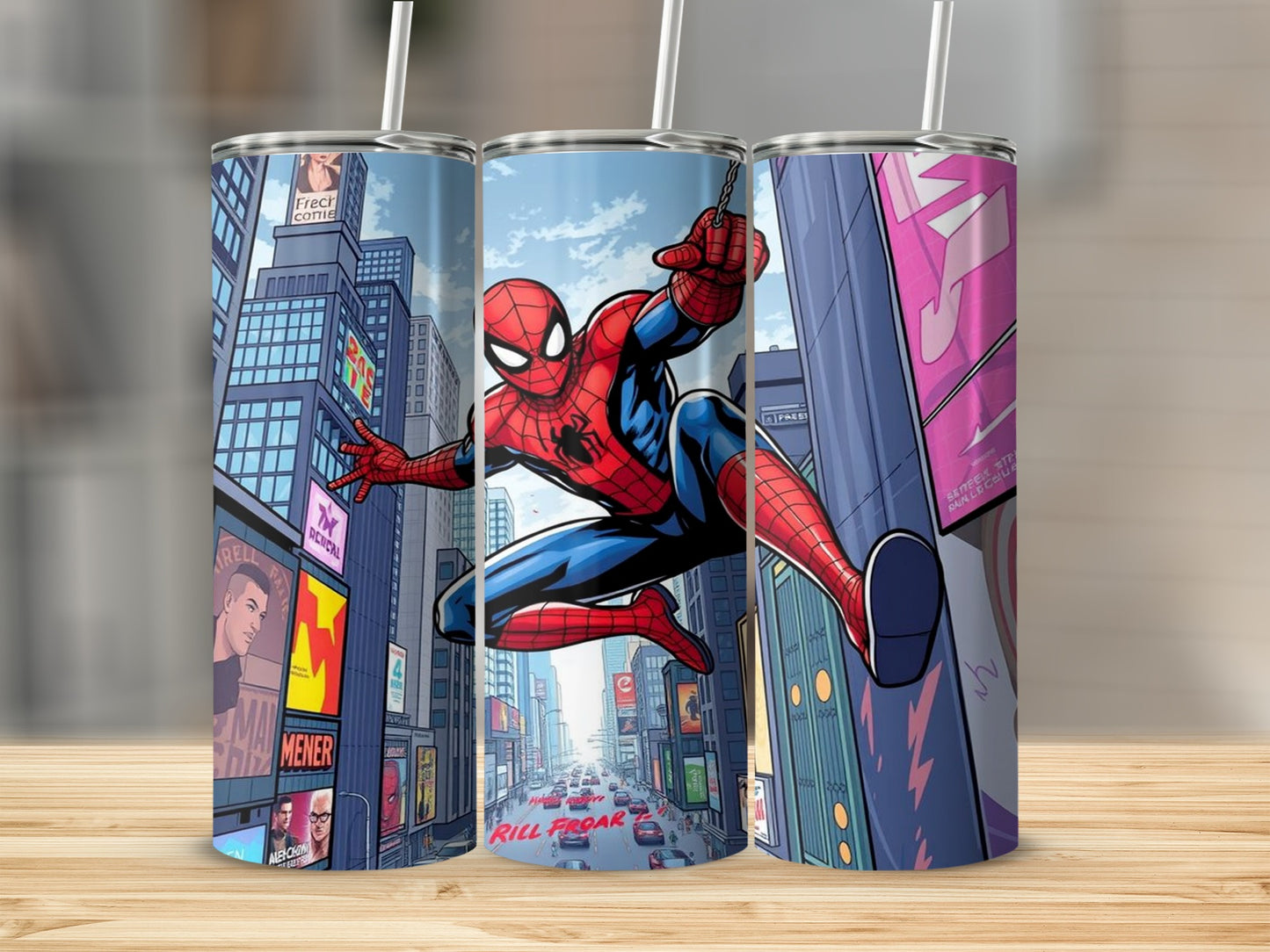 Spider Superhero Flying Through City Travel Tumbler