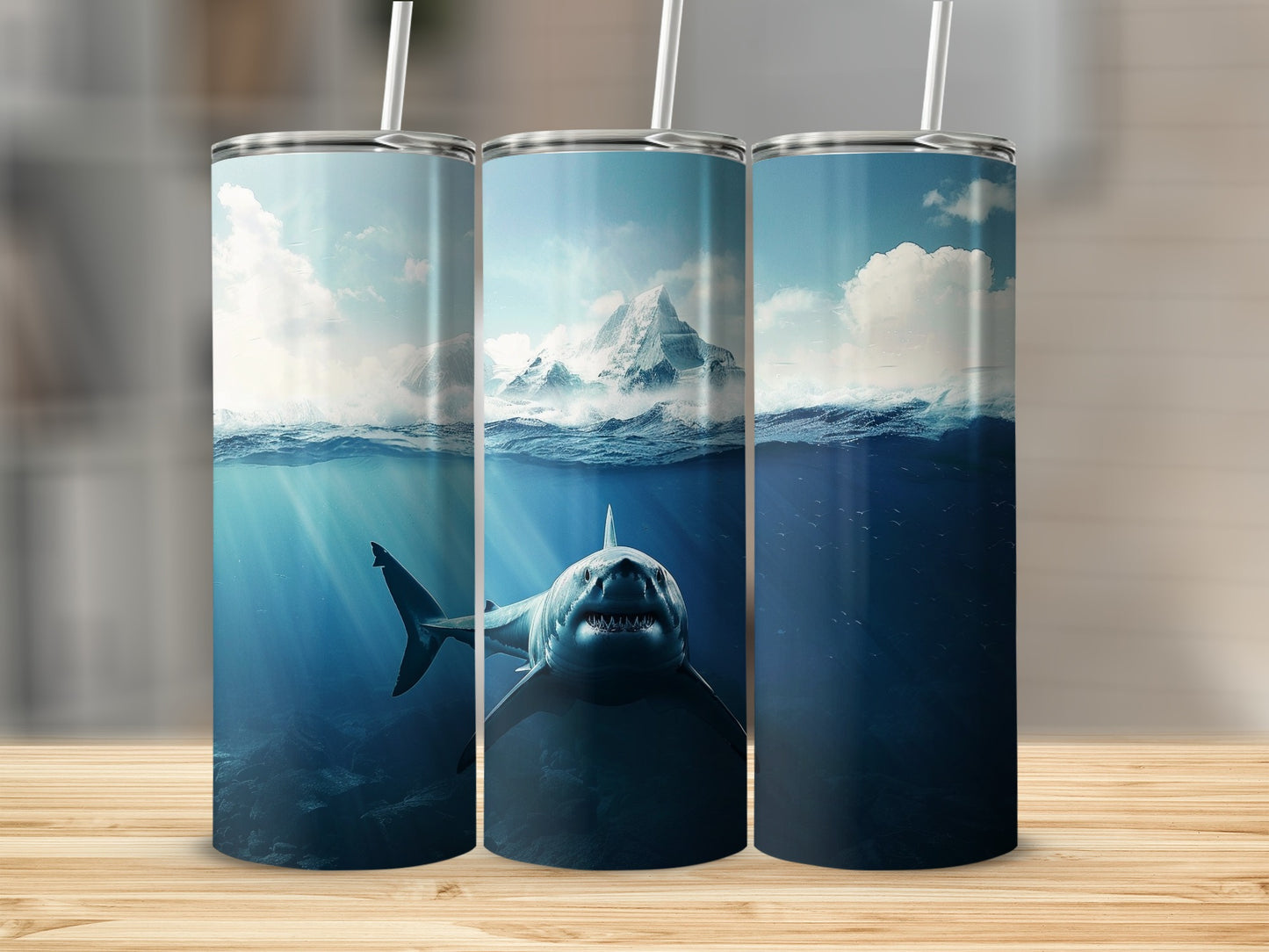 Great White Shark Ocean Mountain Clouds Tumbler product type