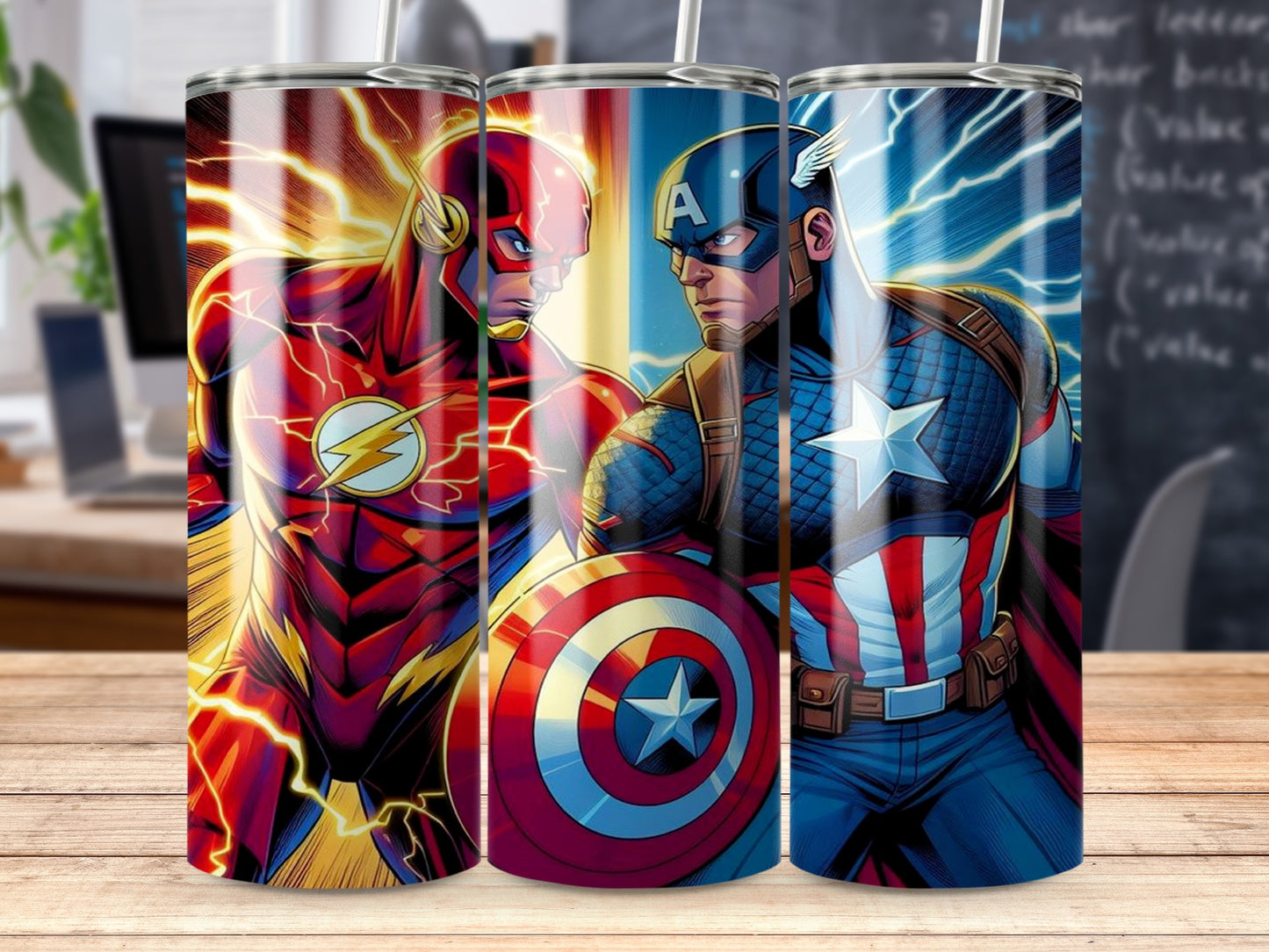 Flash Versus Captain America Heroes Clash Art Tumblers