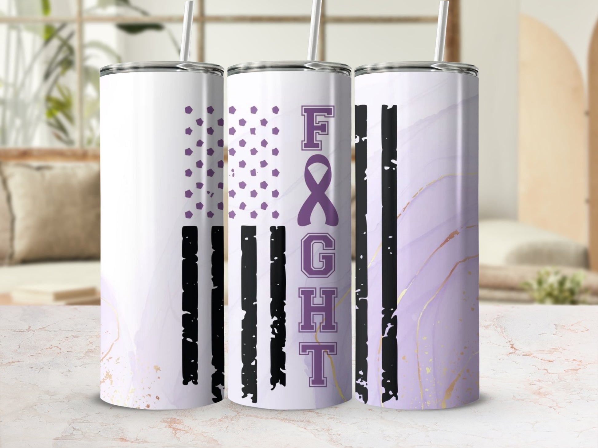 Inspirational Fight Design Tumbler with Purple Ribbon Theme