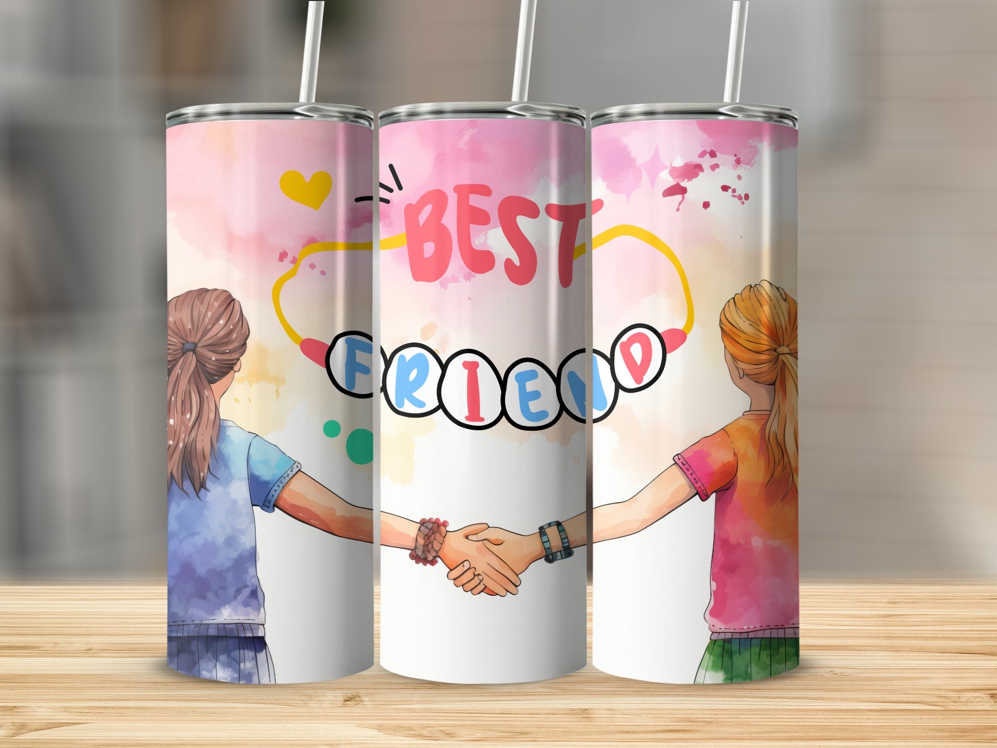 Best Friend Tumbler with Colorful Design and Straw
