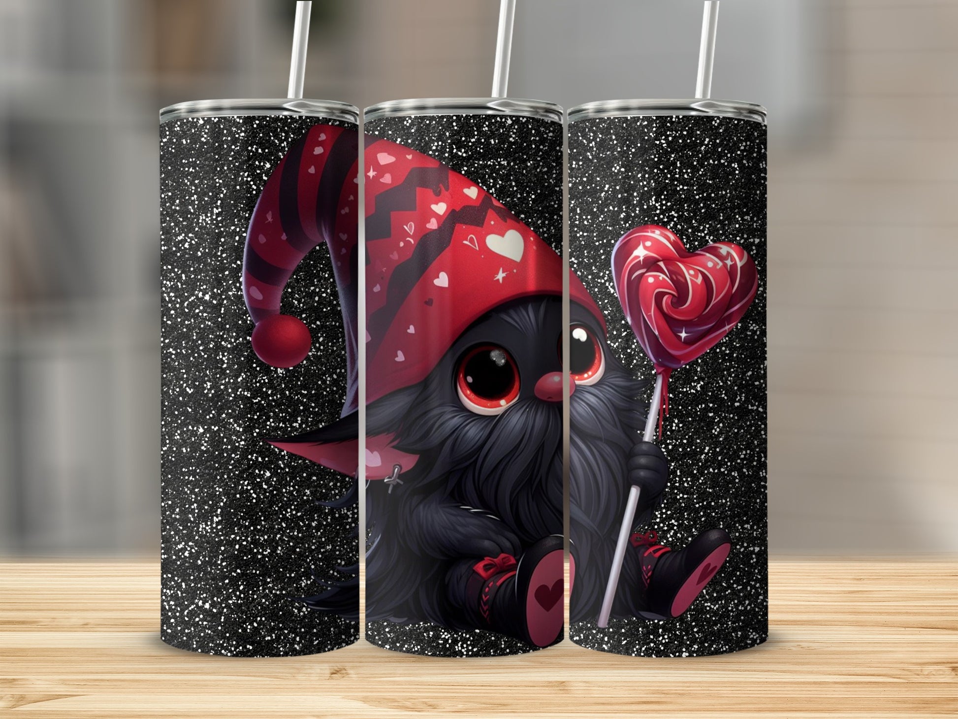 Cute Valentine's Gnome with Heart Lollipop Tumbler Product