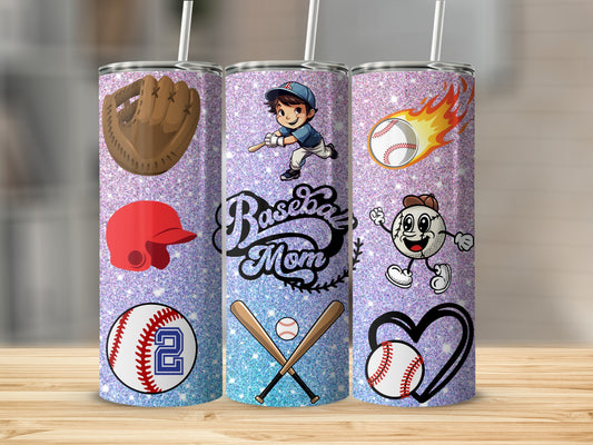 Baseball Mom Themed Glitter Tumbler Set