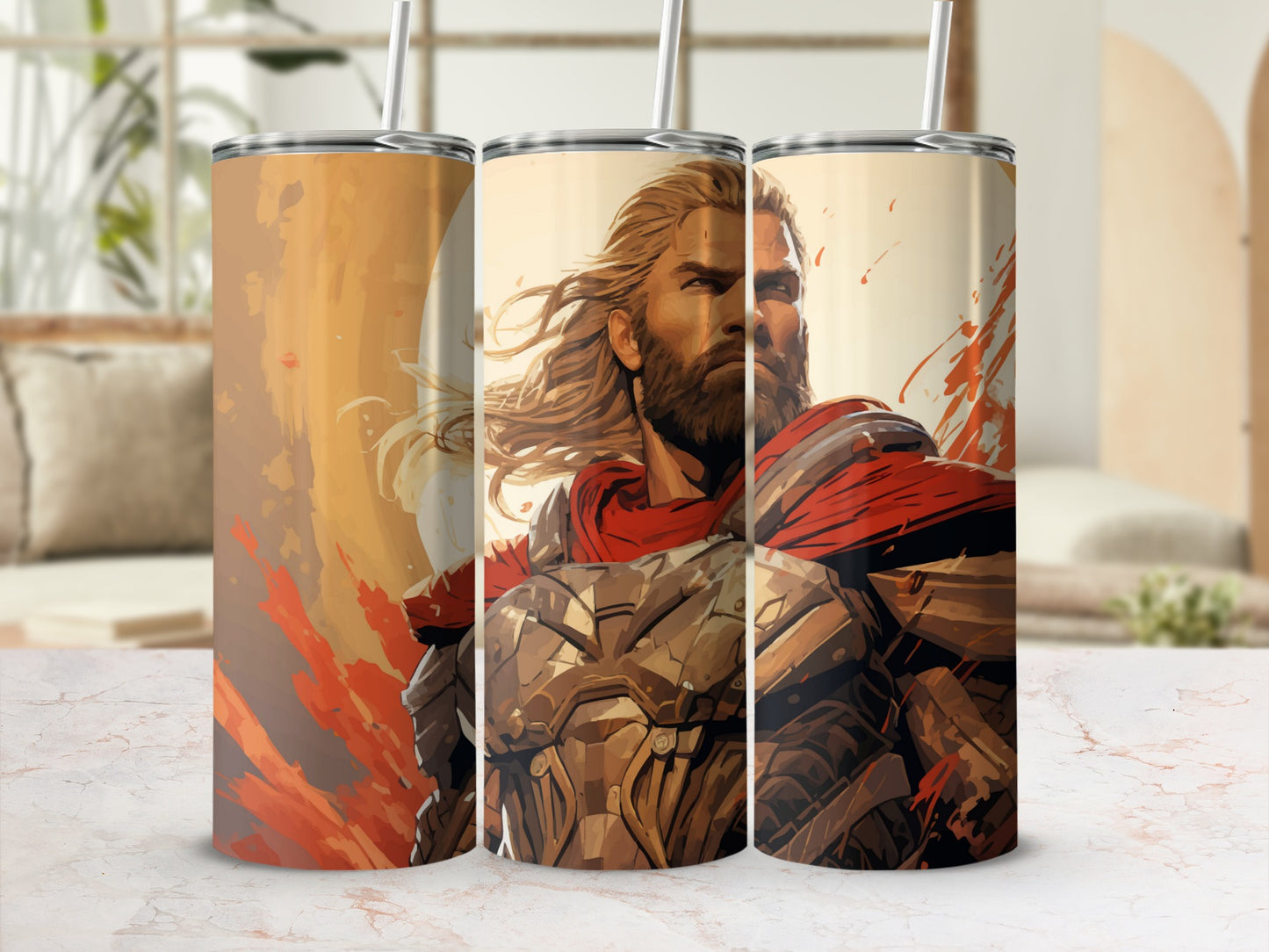 Heroic Nordic Warrior Art Travel Tumbler with Straw
