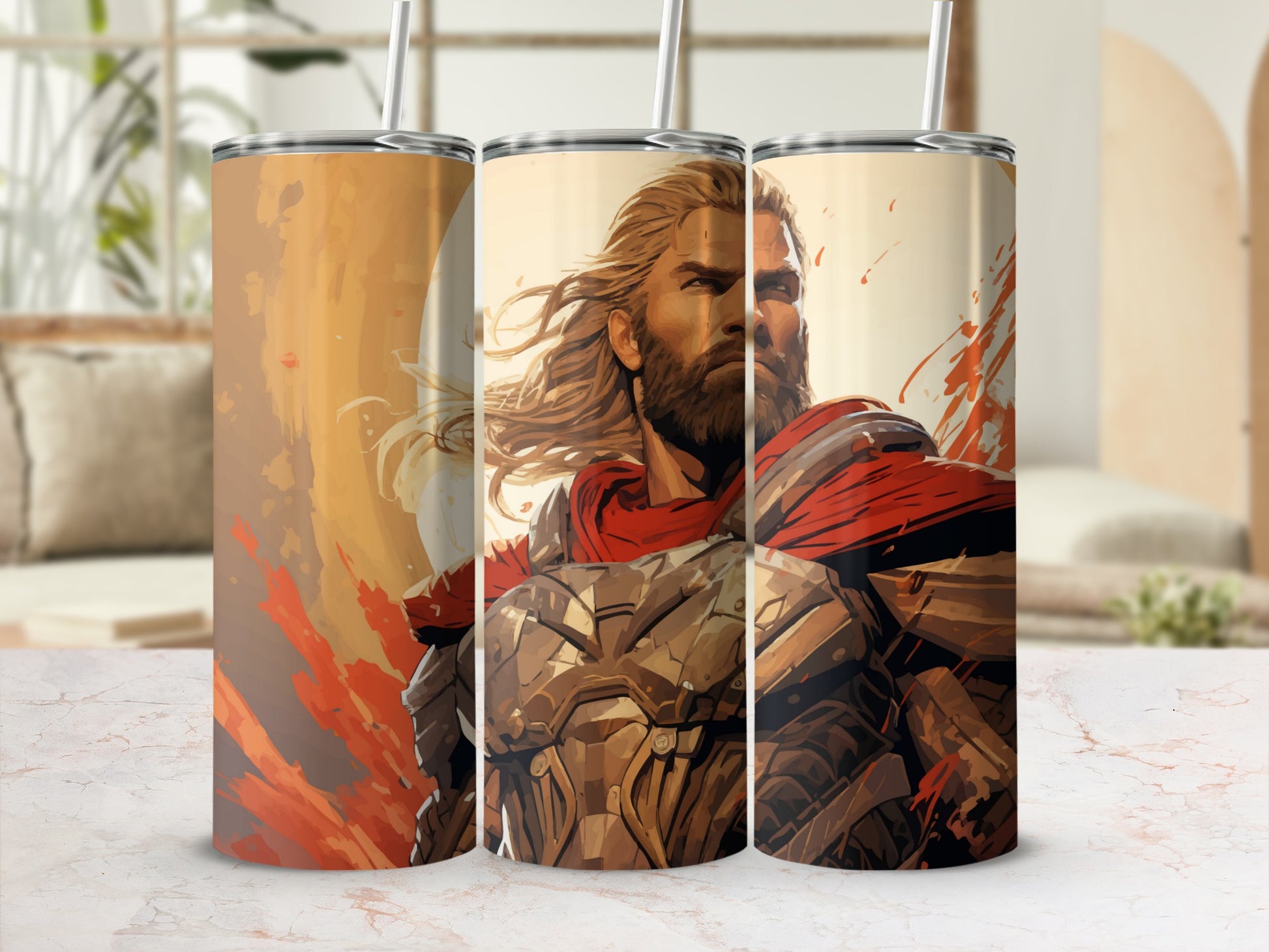 Heroic Nordic Warrior Art Travel Tumbler with Straw