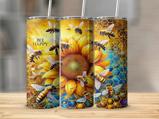 Bee Happy Sunflower Honeycomb Tumbler Product
