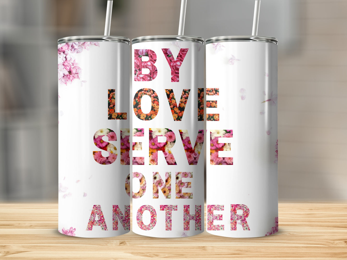 Inspirational Floral Design Drink Tumbler with Straw