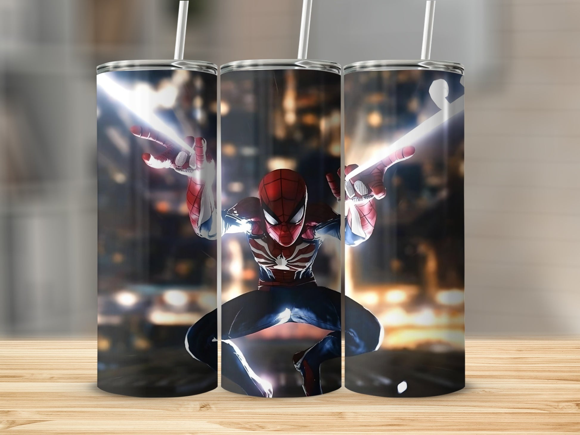 Spider Hero Action Scene Tumbler Cup with Straw