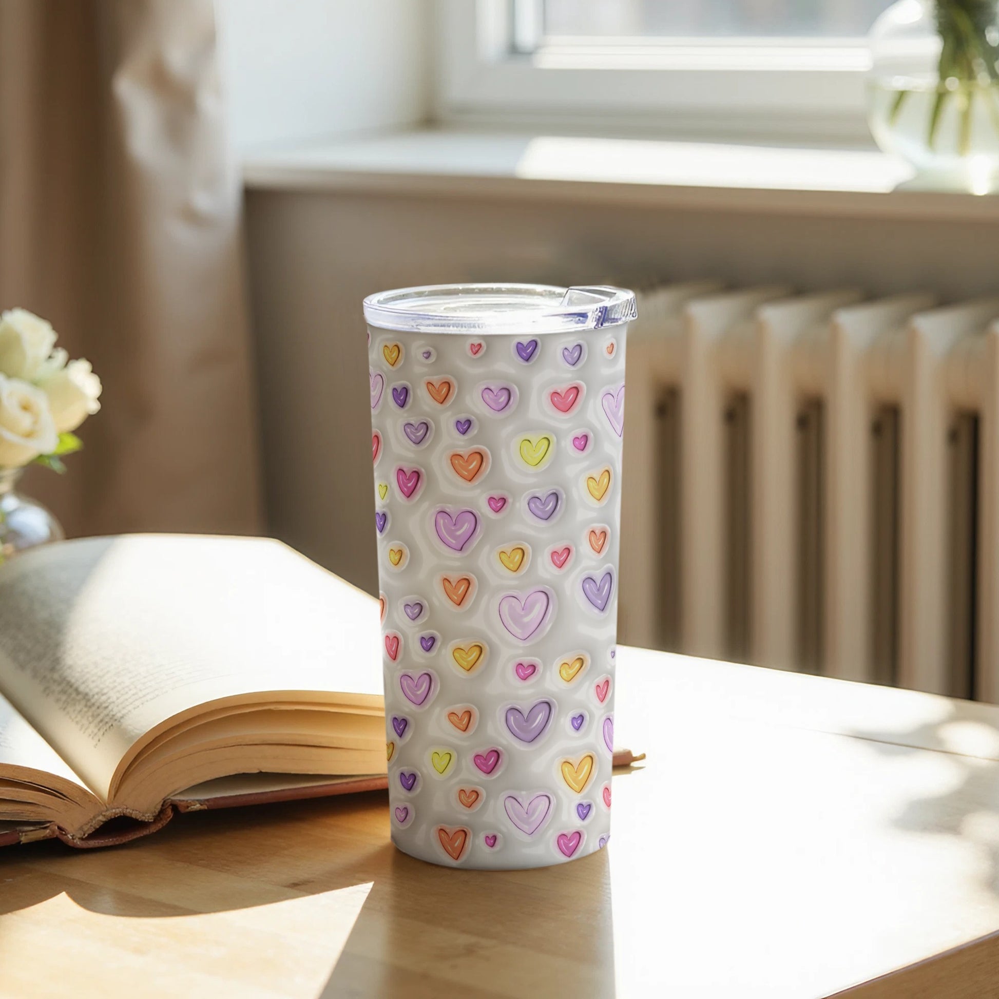 Colorful Heart Patterned Tumbler for Hydration Needs