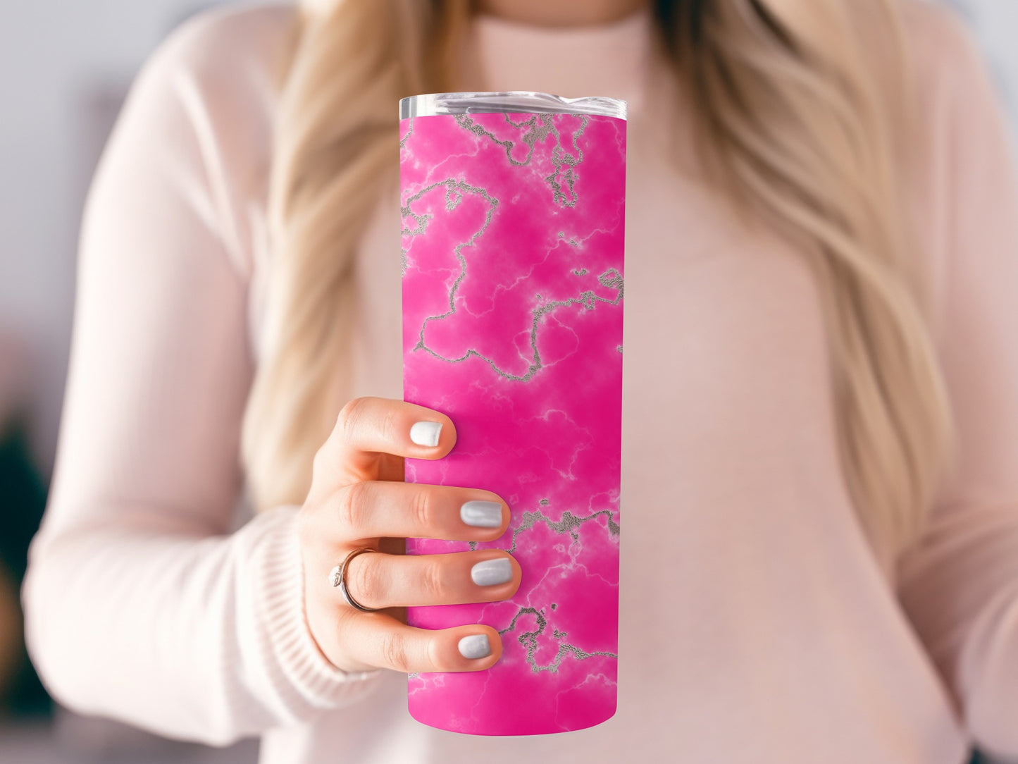 Hot Pink With Silver Veins Abstract Art Design Tumblers
