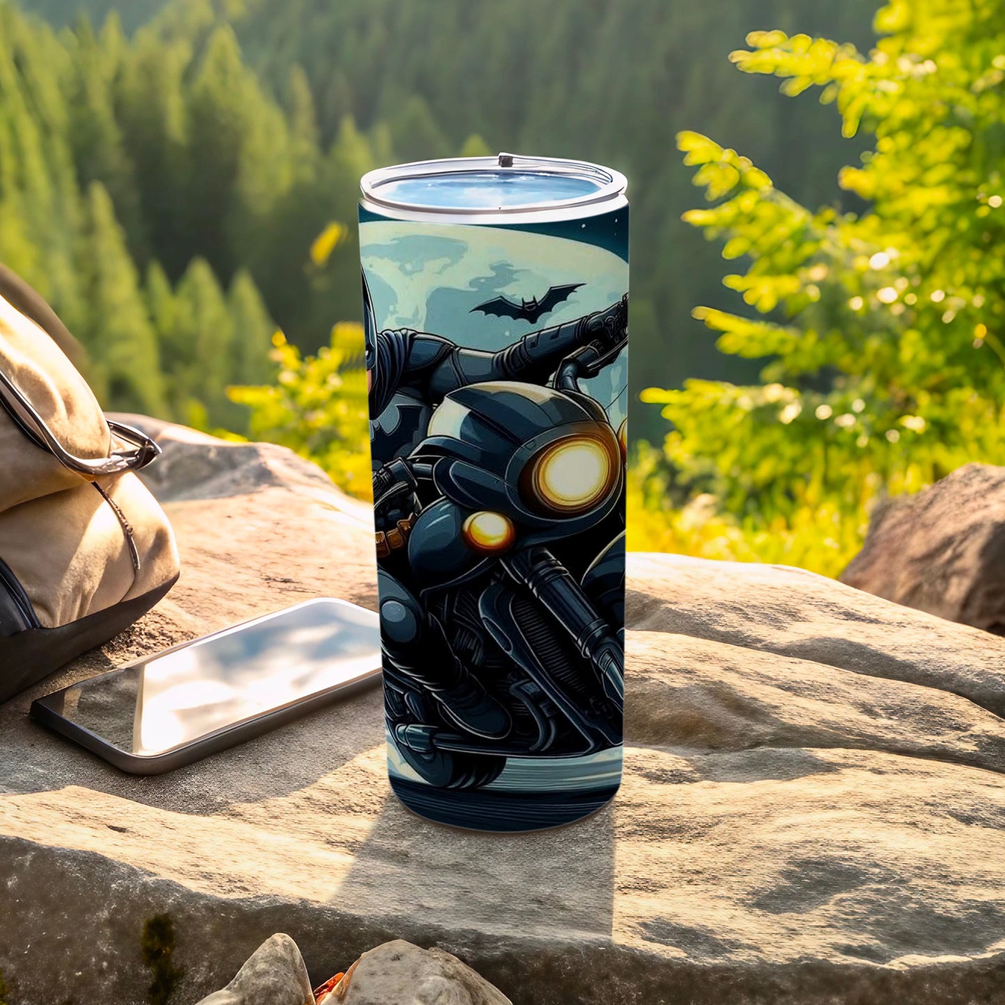 Dark Knight Motorcycle Adventure Tumbler for Outdoor Enthusiasts