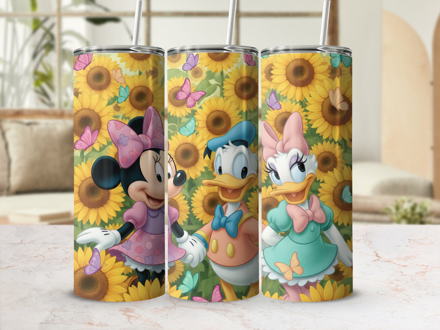 Disney Characters with Sunflowers Tumbler Cup Design