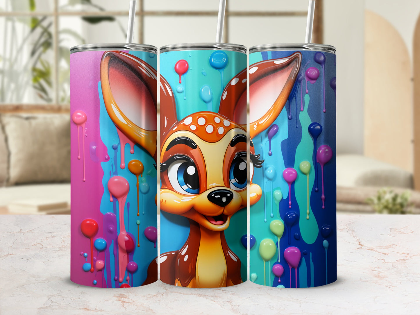 Vivid Animal Art Tumbler with Dripping Paint Design