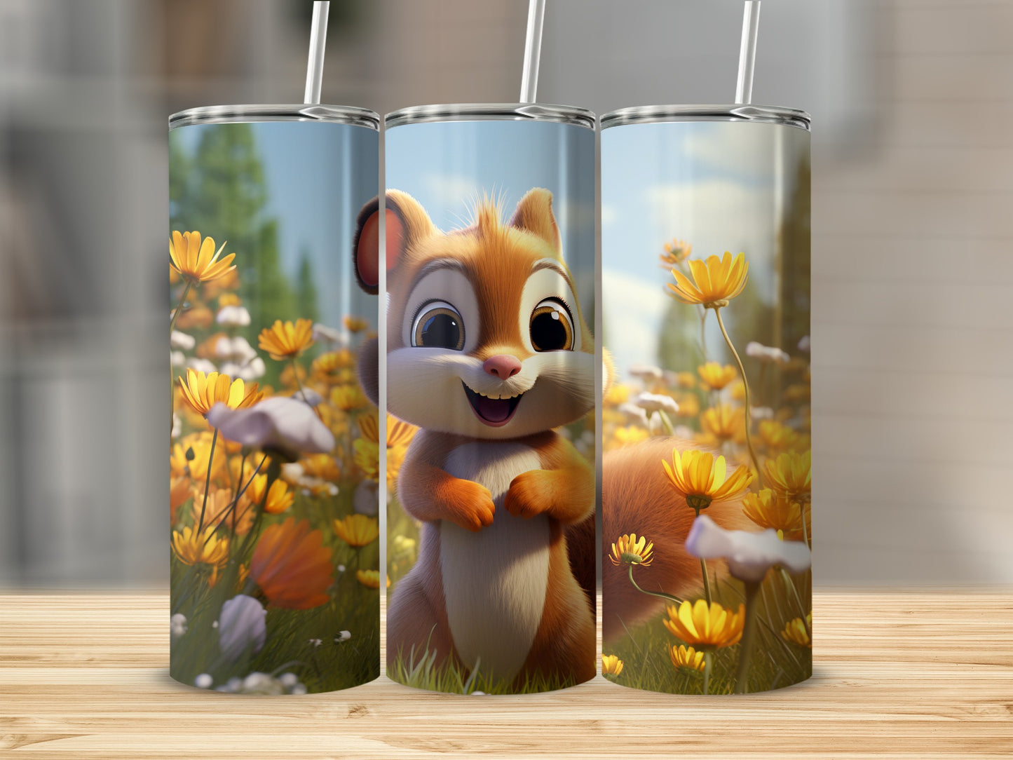 Adorable Cartoon Squirrel in Flower Field Product