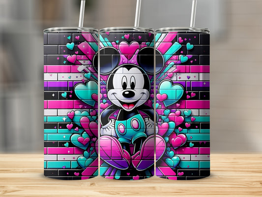 Colorful Mickey Mouse Hearts and Stripes Tumbler
