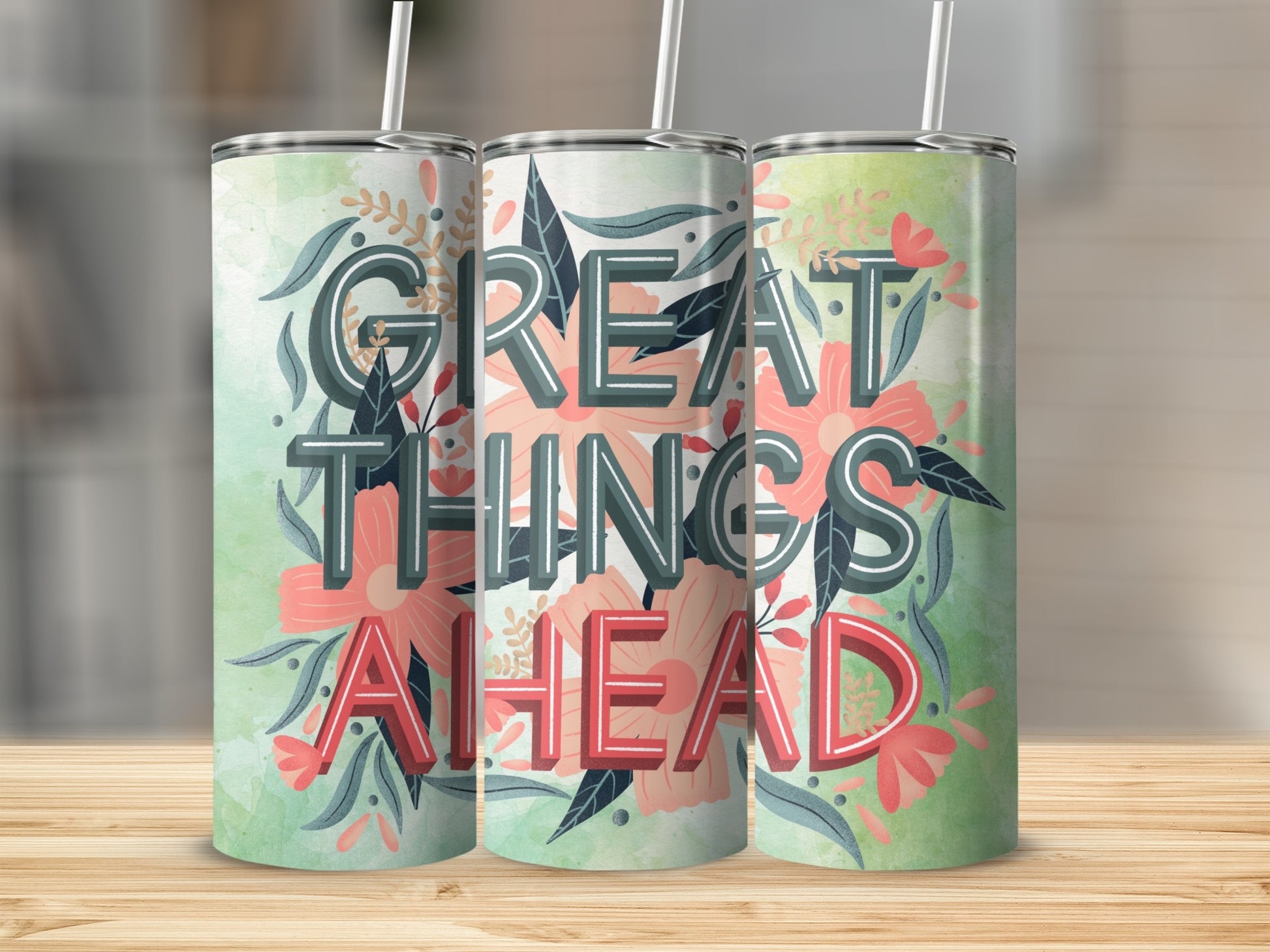 Great Things Ahead Floral Motivational Tumbler