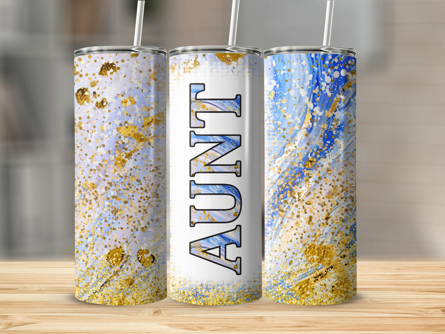 AUNT Gold Glitter Blue White Swirl Pattern product type