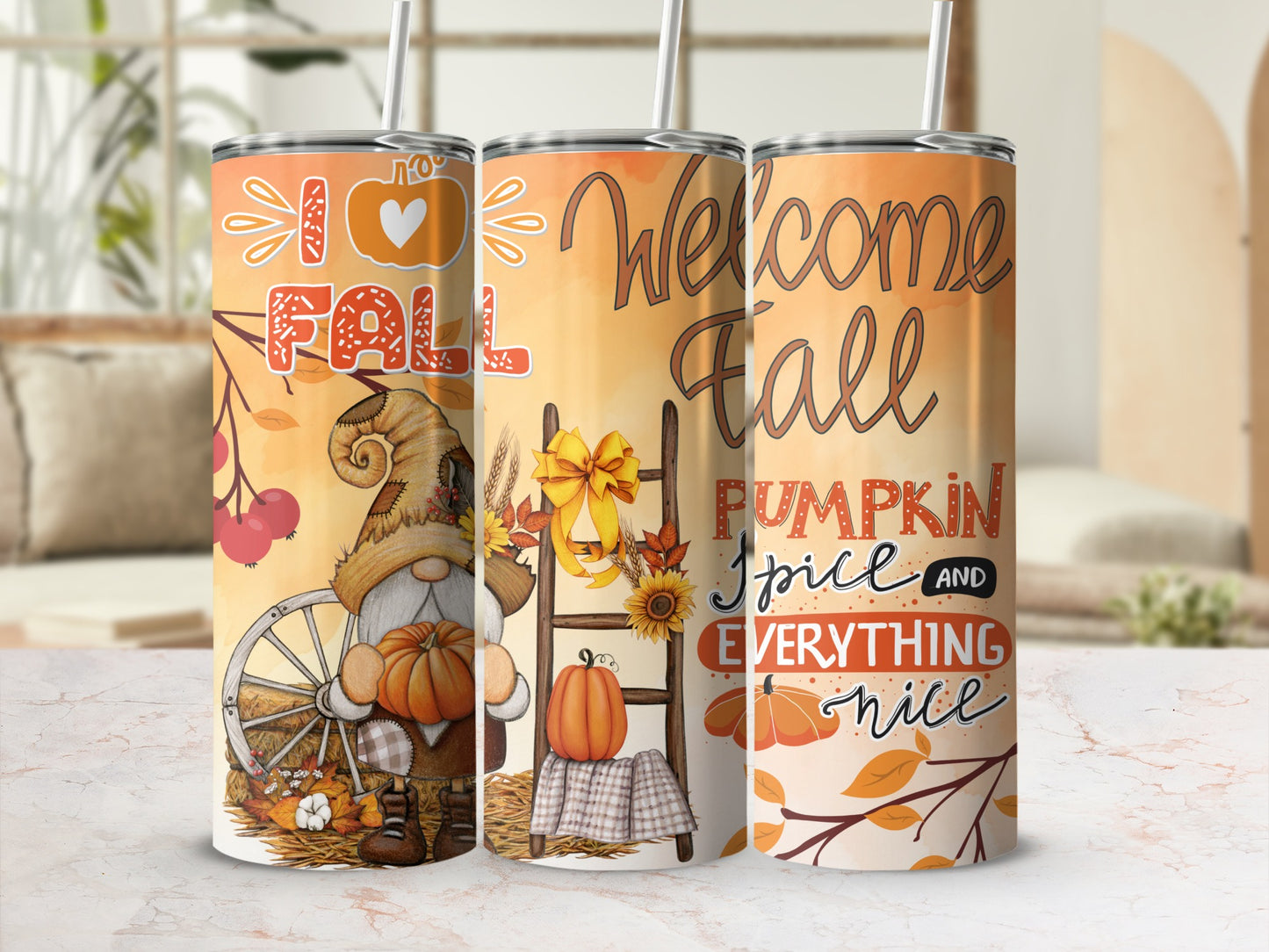 Welcome Fall Pumpkin Spice Gnome Themed Tumbler