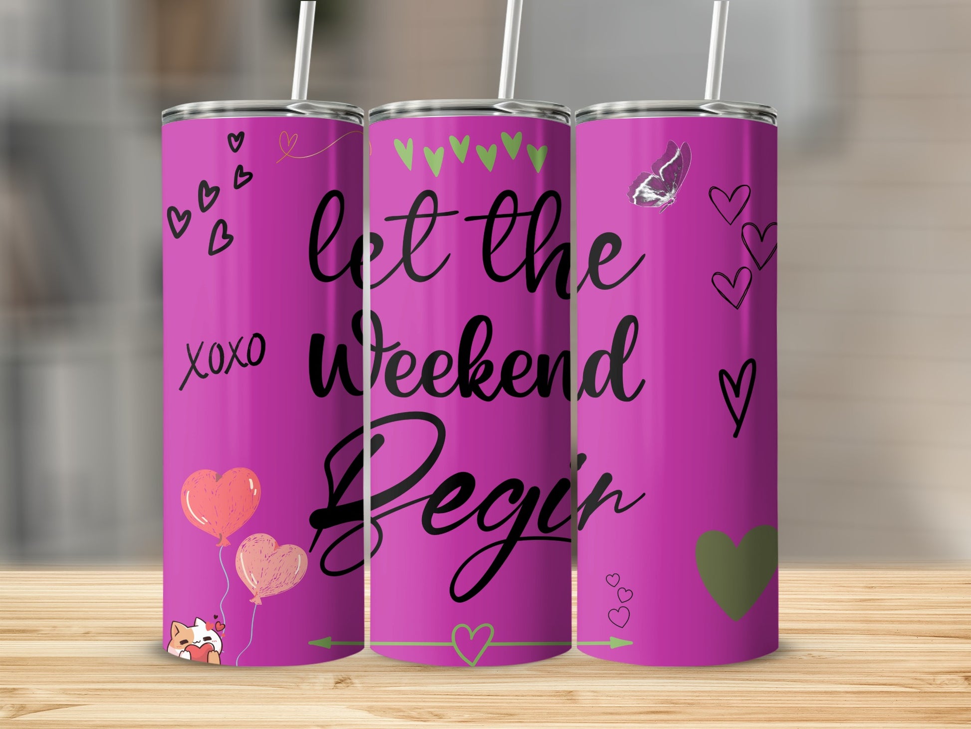 Let The Weekend Begin Hearts Butterfly Fox Design