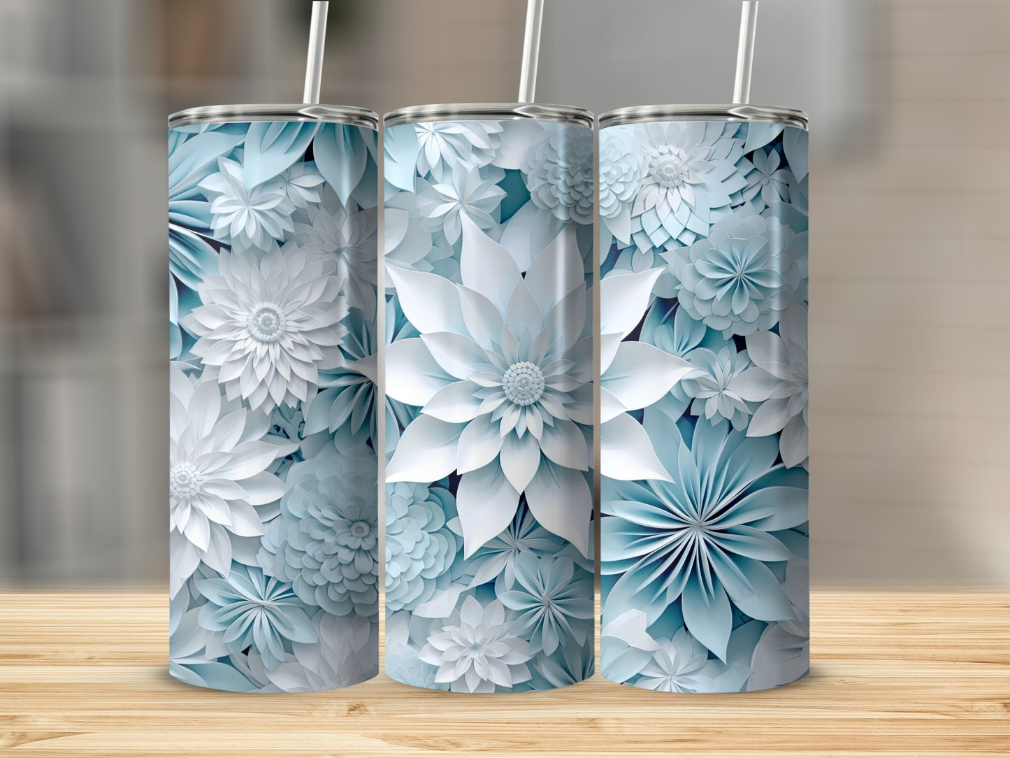 Elegant Blue and White Floral Stainless Steel Tumbler