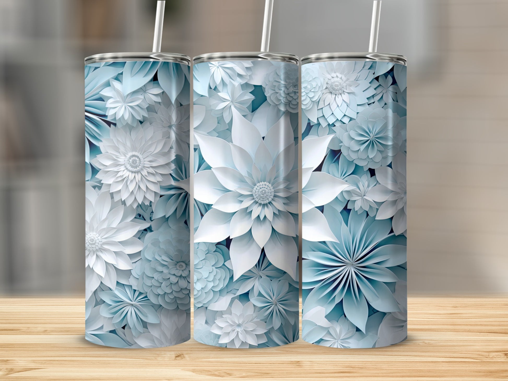 Elegant Blue and White Floral Stainless Steel Tumbler