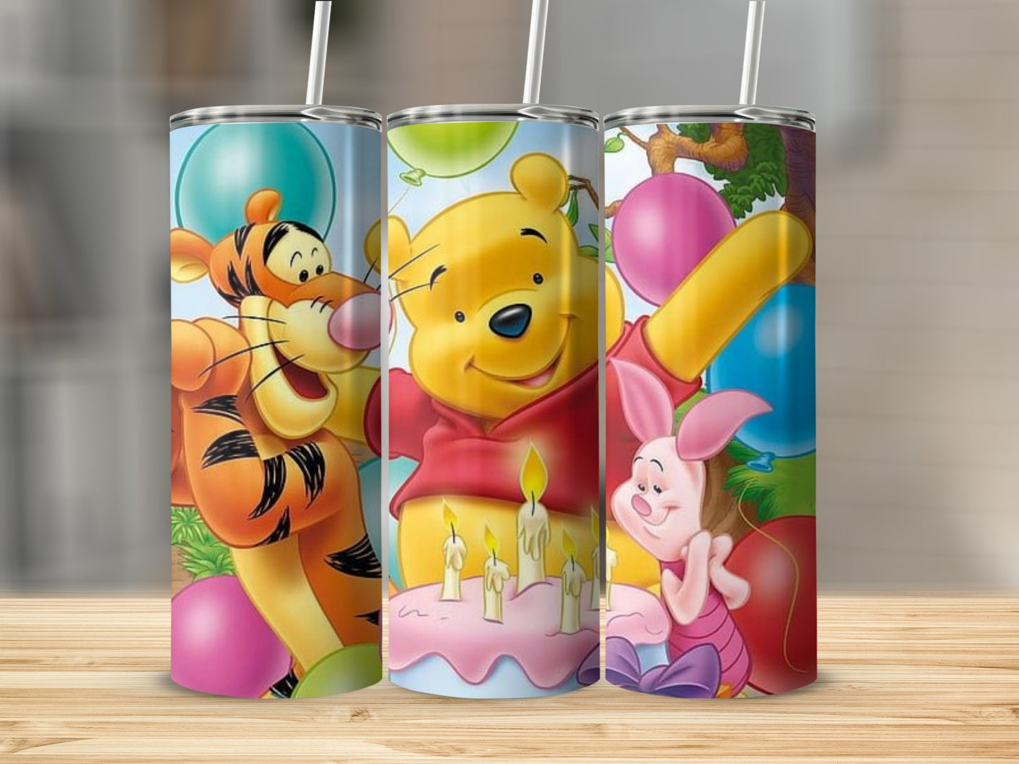 Winni Pooh Tigger Piglet Happy Birthday Cake Balloons Tumblers