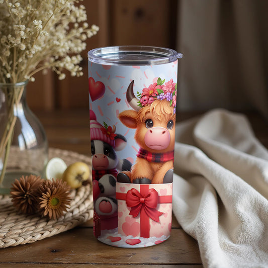 Cute Cow Themed Floral Valentine's Gift Tumbler