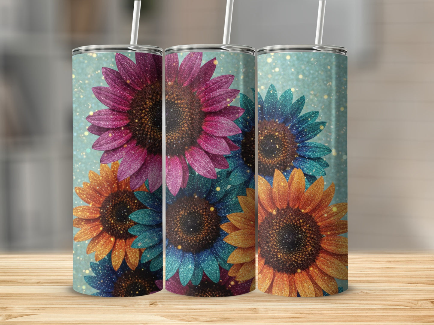 Floral Sunflower Glitter Tumbler Cup for Gift or Personal Use