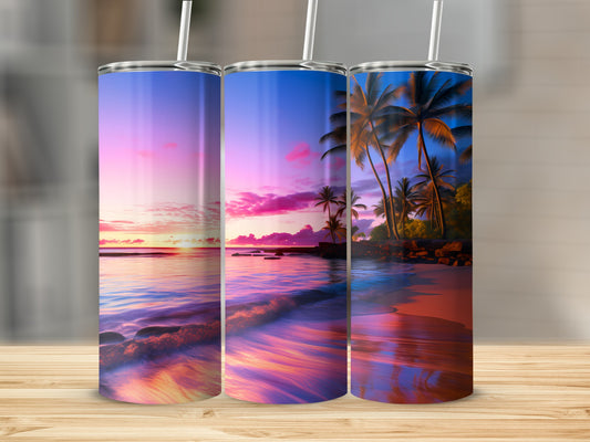 Vibrant Tropical Beach Sunset Palm Tree Ocean Tumbler product type