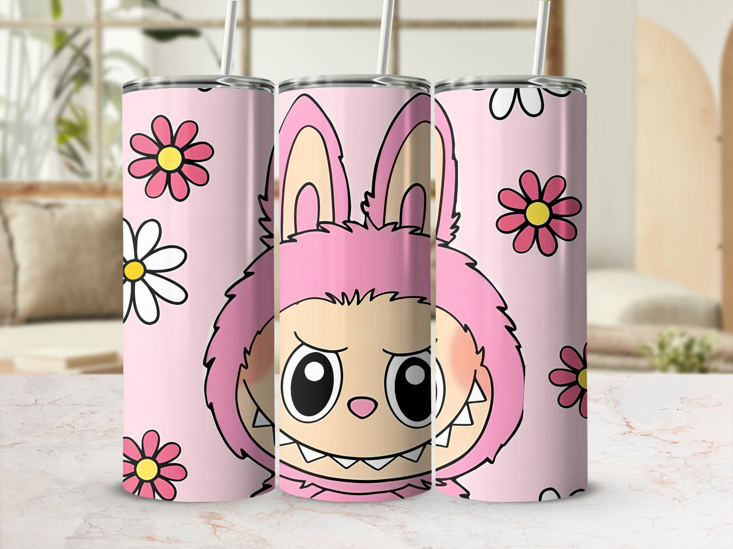 Cute Monster with Daisy Floral Design Insulated Tumbler