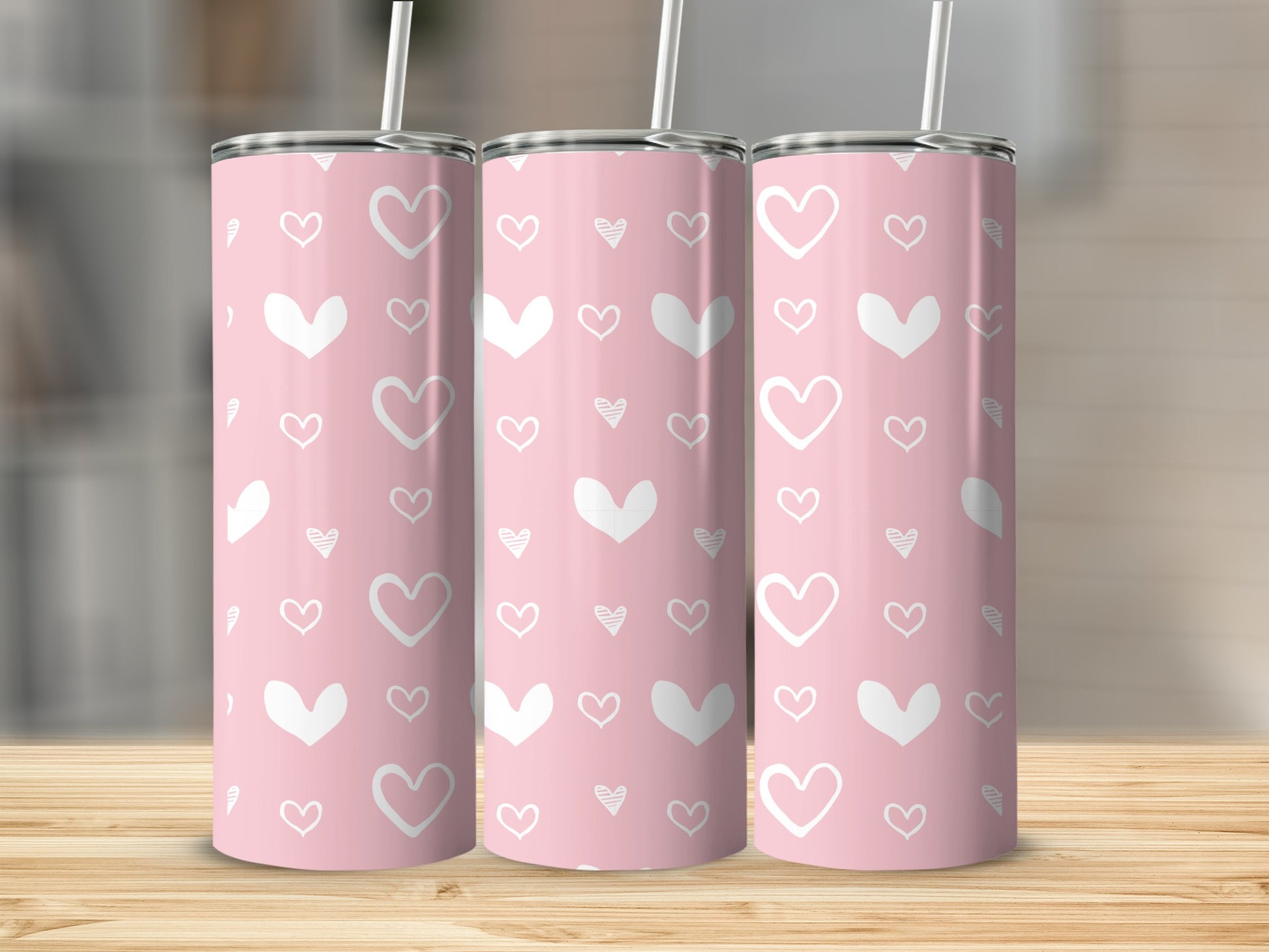 Pink Tumbler with White Heart Pattern Valentine's Day Gift