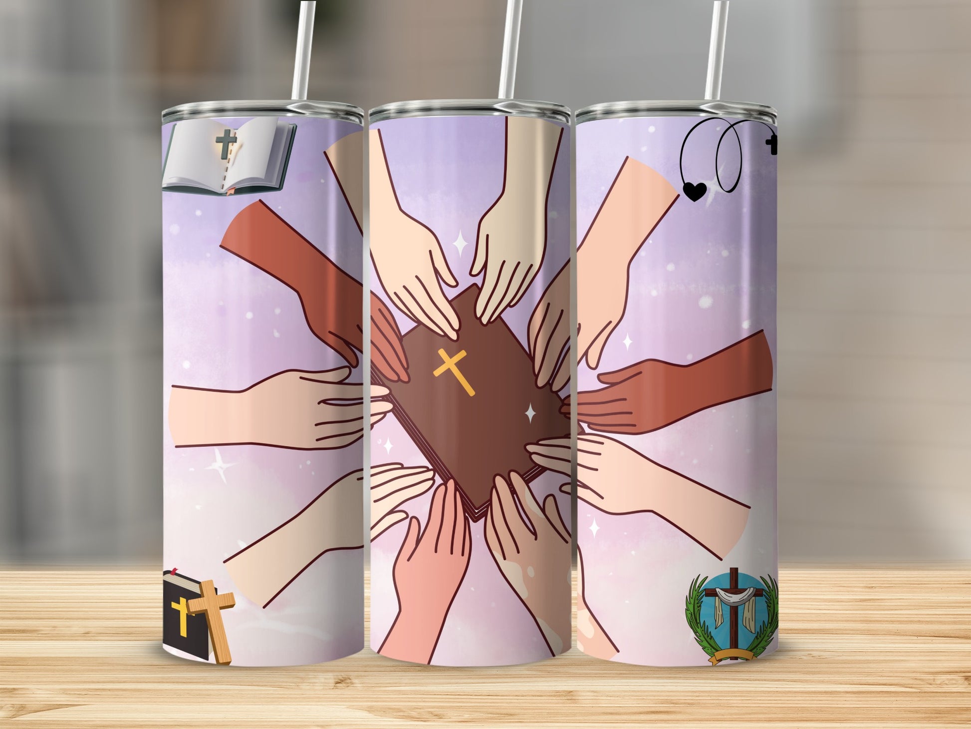 Diverse Hands Holding Bible Tumbler Cup Product