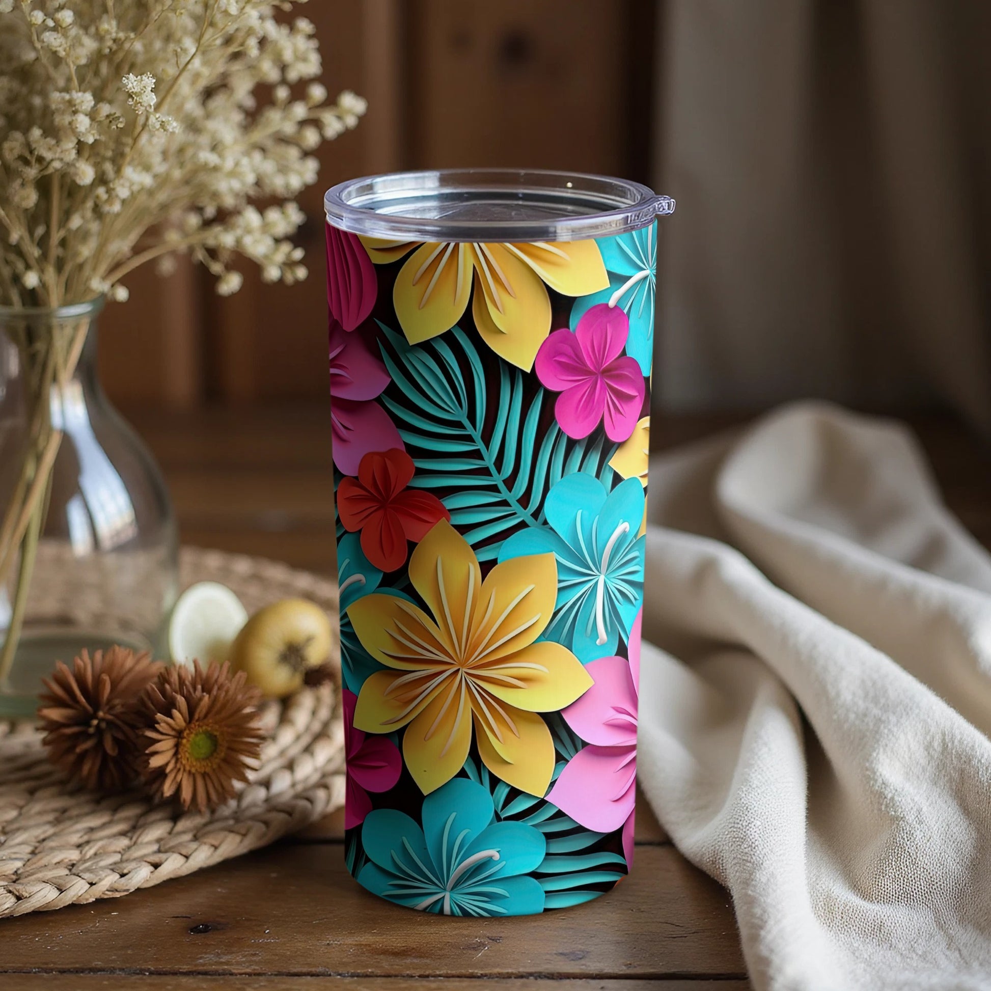 Colorful Tropical Floral Design Insulated Tumbler