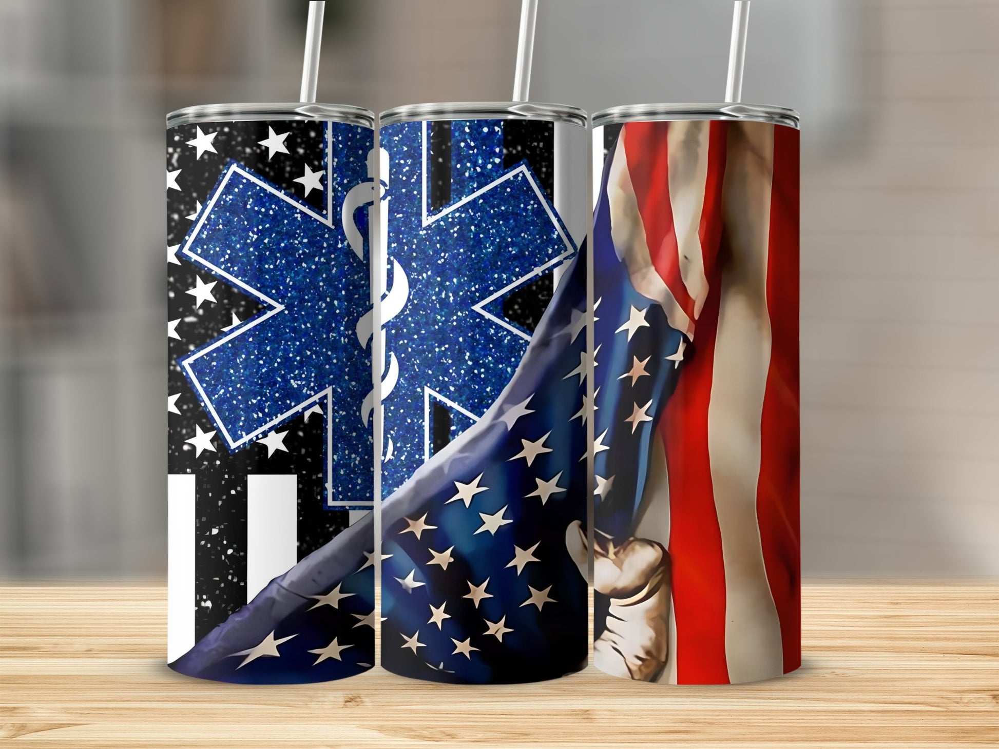 Patriotic American Flag and EMS Design Tumbler
