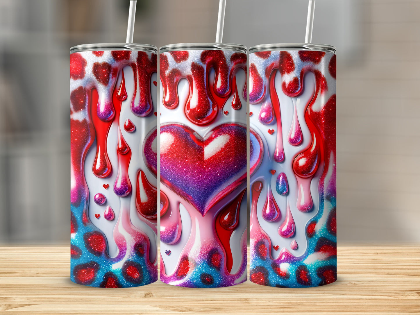 Valentine's Day! Hearts Drips Artistic Background Valentine's Day! Glazed Heart With Drips a Romantic Valentine Tumblers