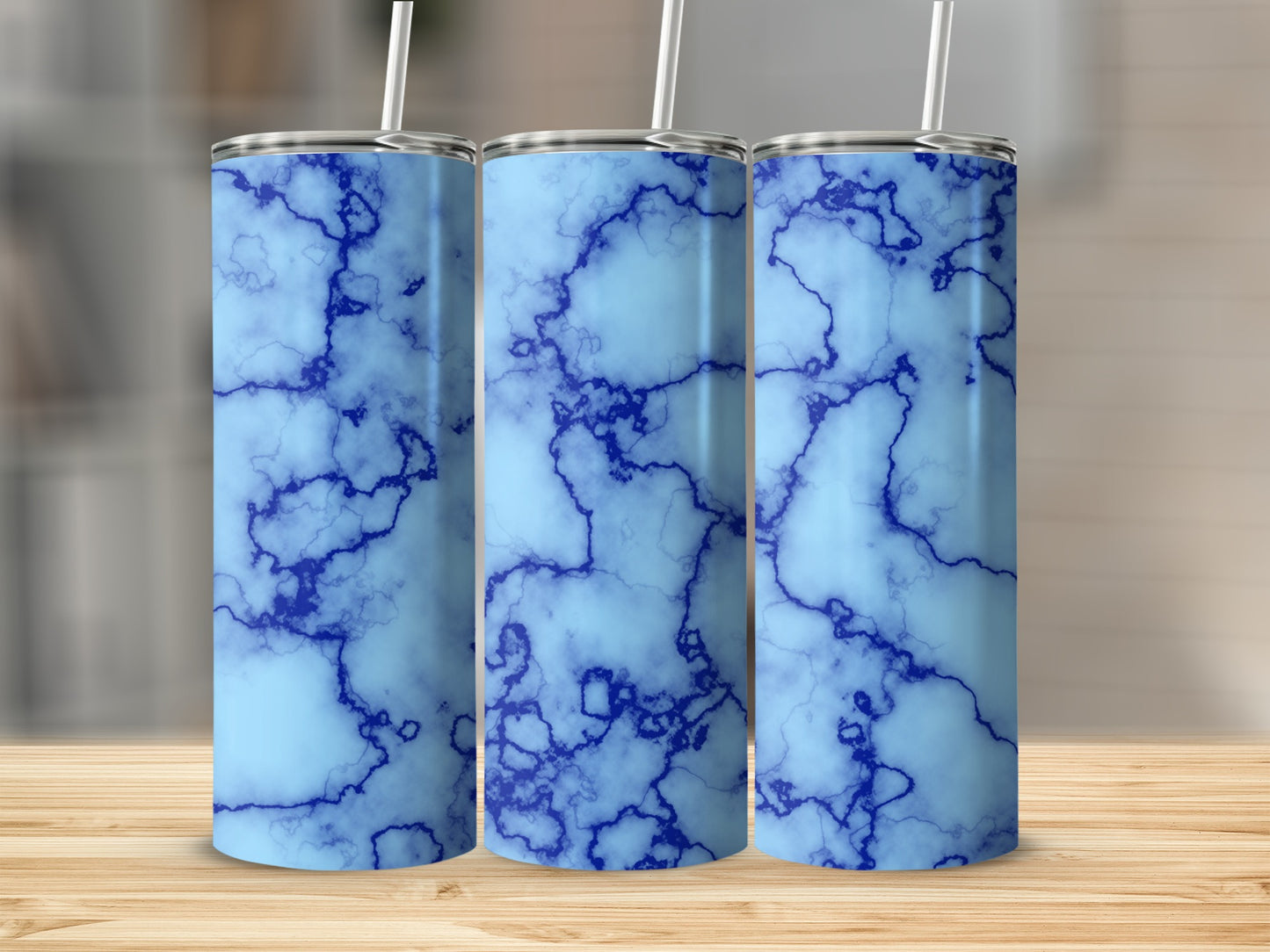 Light Blue With Dark Blue Abstract Marble Veins Tumblers