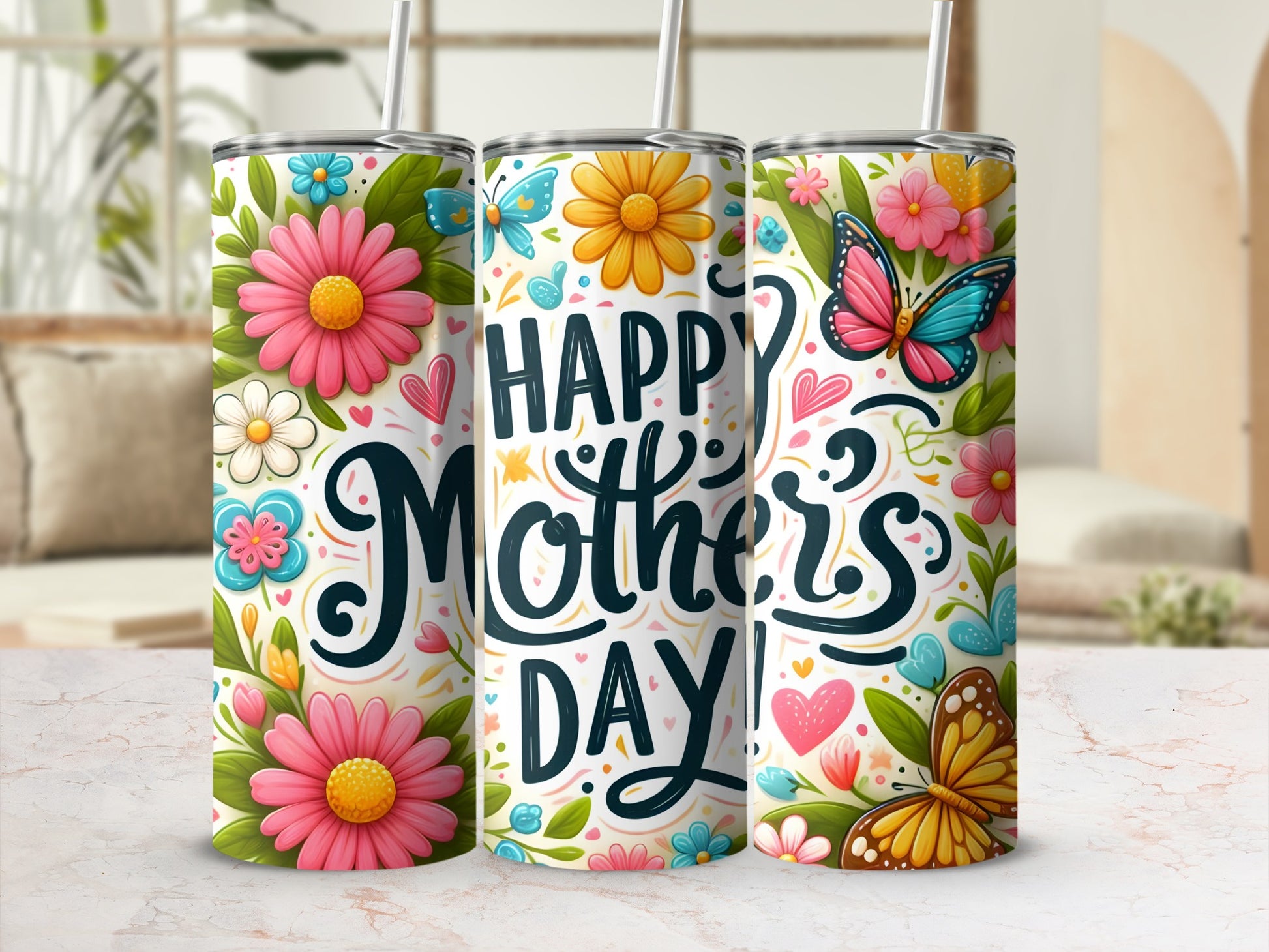 Happy Mother's Day Floral and Butterfly Tumbler