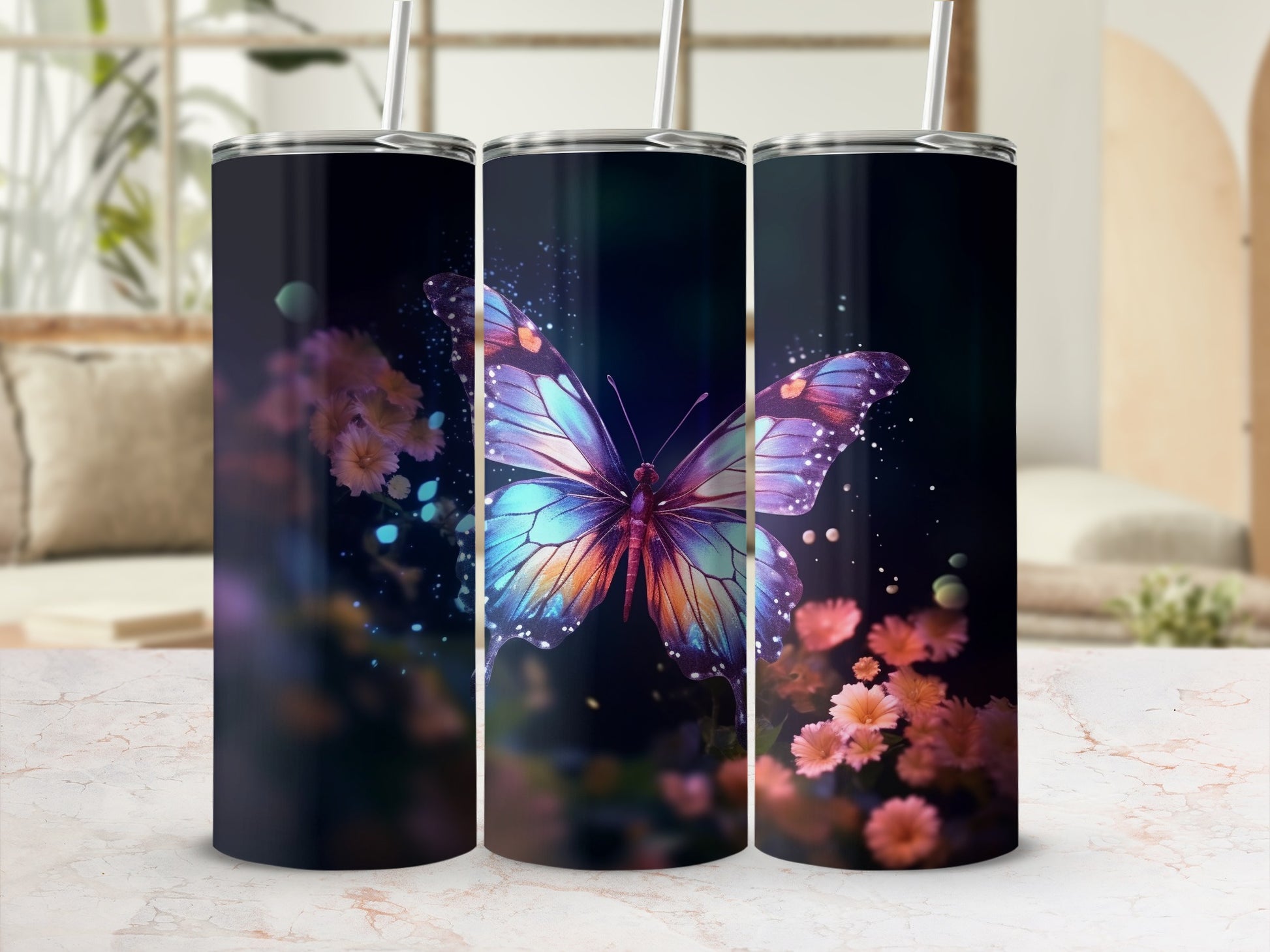 Enchanting Butterfly Flowers Iridescent Tumbler product type