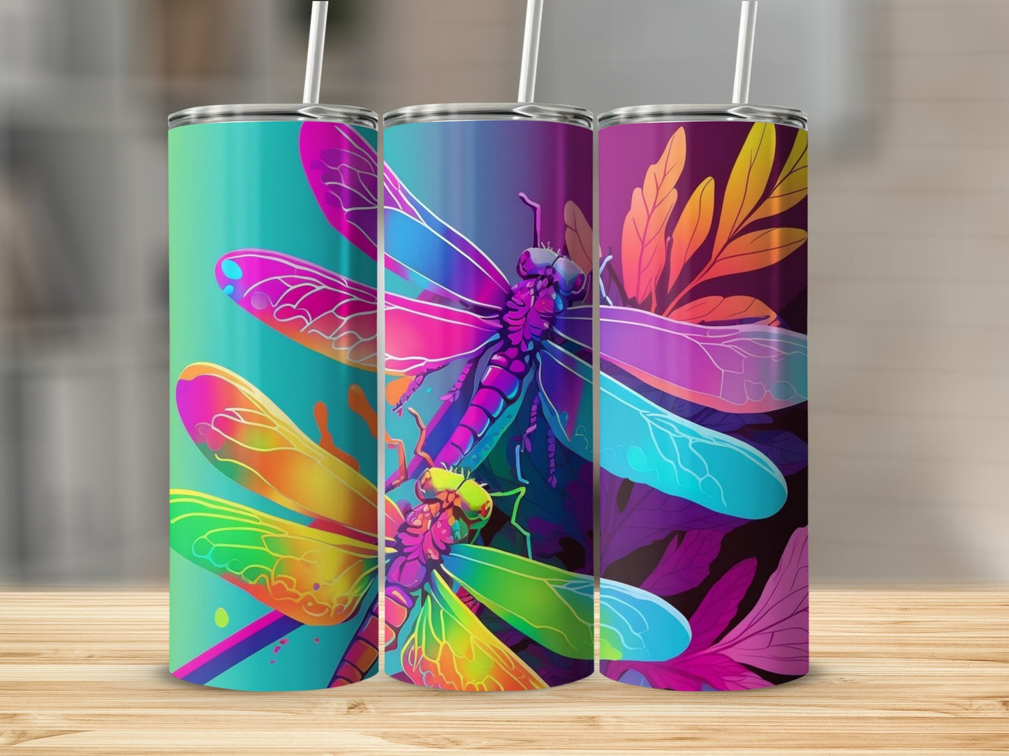 Colorful Dragonfly Art Design Insulated Tumbler Cup
