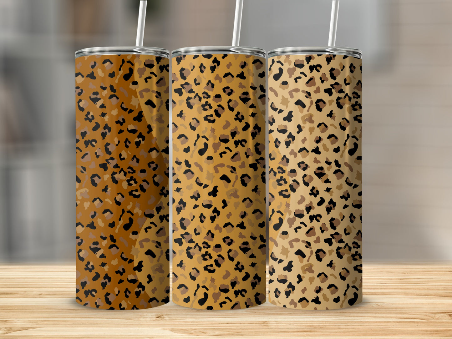 Leopard Print Stainless Steel Tumbler with Straw Cup