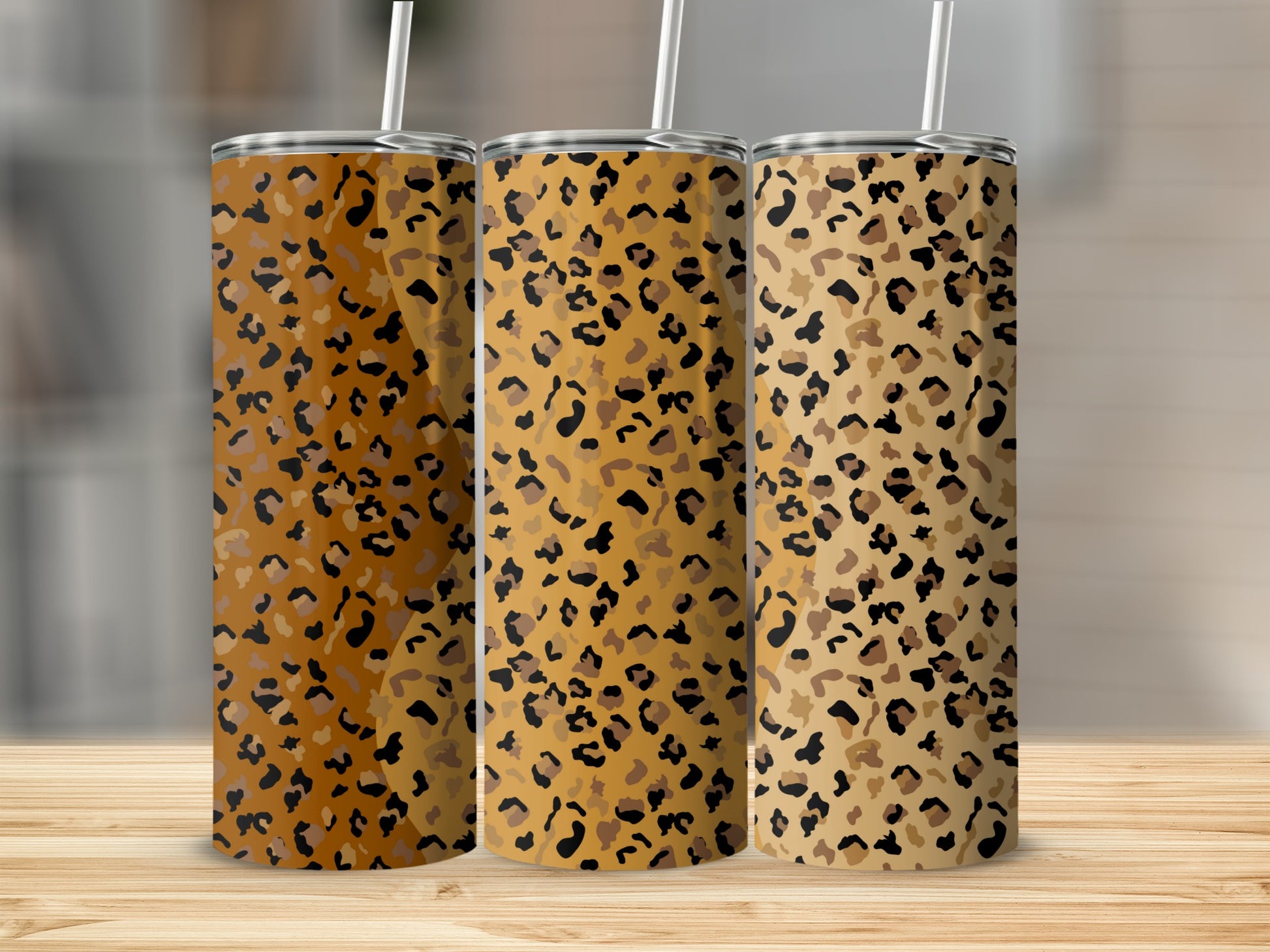 Leopard Print Stainless Steel Tumbler with Straw Cup