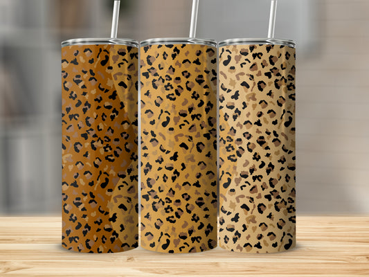 Leopard Print Stainless Steel Tumbler with Straw Cup