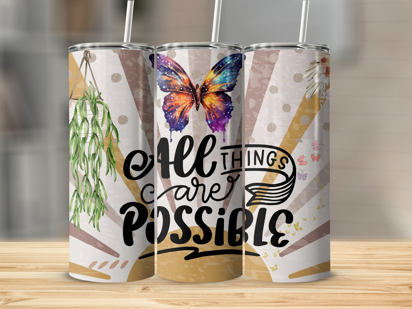 Motivational Butterfly and Nature Design Tumbler