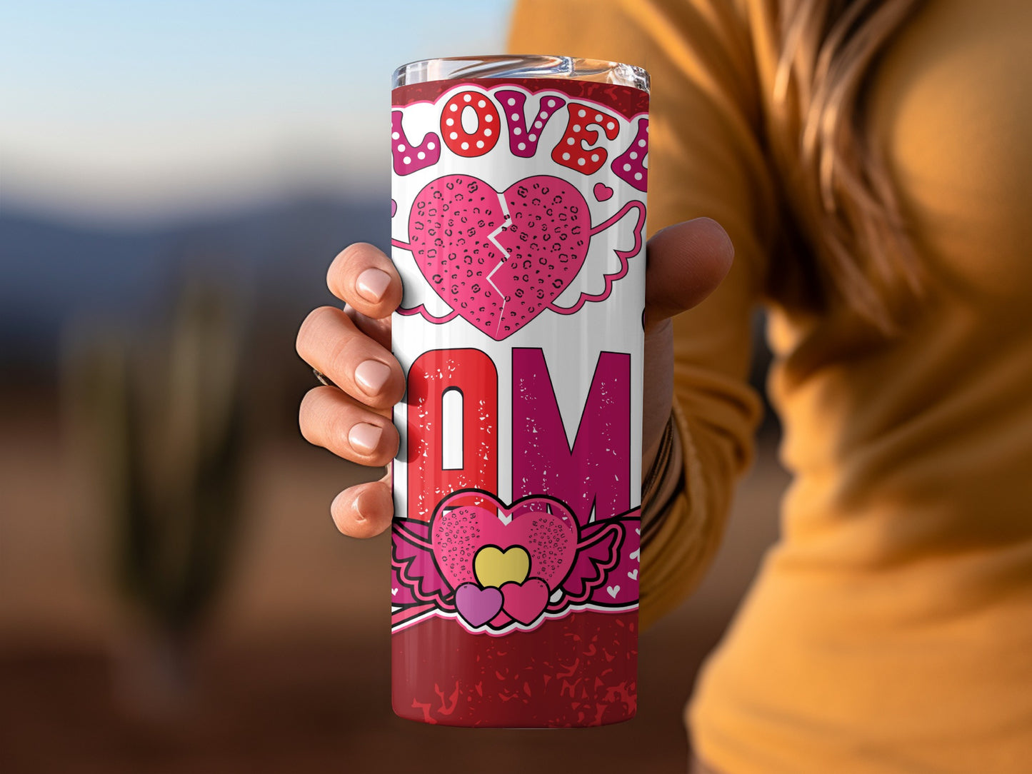 Love Mom Heart Design Gift Tumbler for Mother's Day